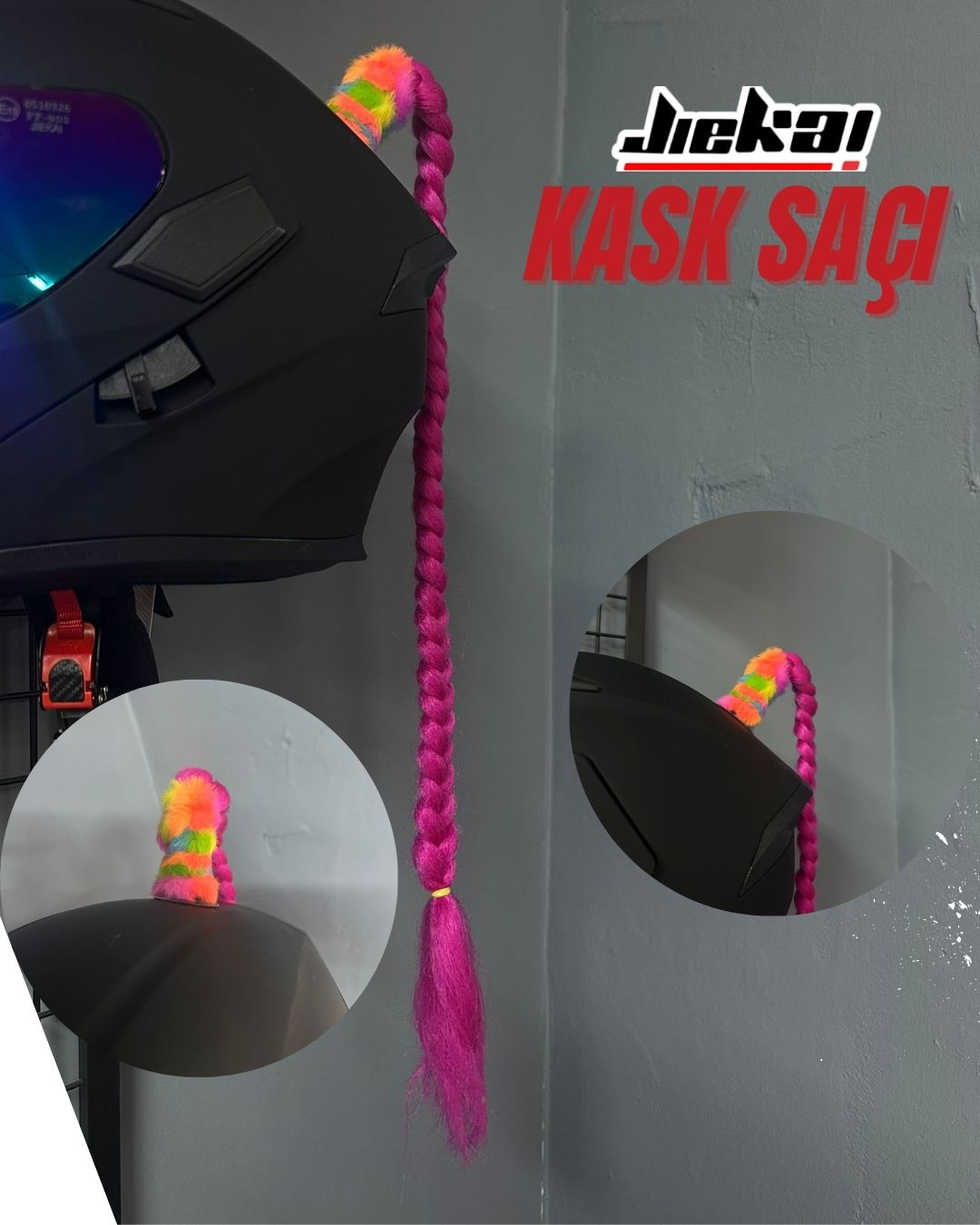 JİEKAİ KASK SAÇI PEMBE RENK DÜZ ÖRGÜ MODEL-02