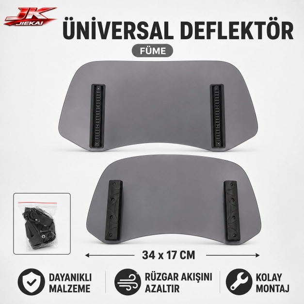 FÜME 34 X 17 Aynasız Universal Çift Bağlantılı Asansörlü Deflektör  Cam Uzatma-Rüzgar Kesici