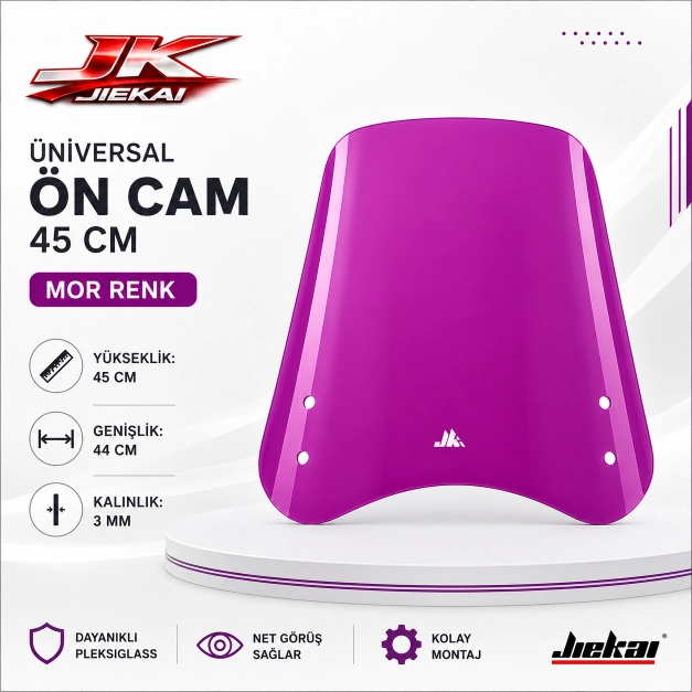 JİEKAİ ÜNİVERSAL SCOOTER ÖN CAM 45 CM  MOR RENK