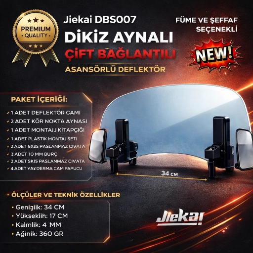 Jiekai DBS007 Dikiz aynalı Universal Çift Bağlantılı Asansörlü Deflektör * FÜME 34 X 17 