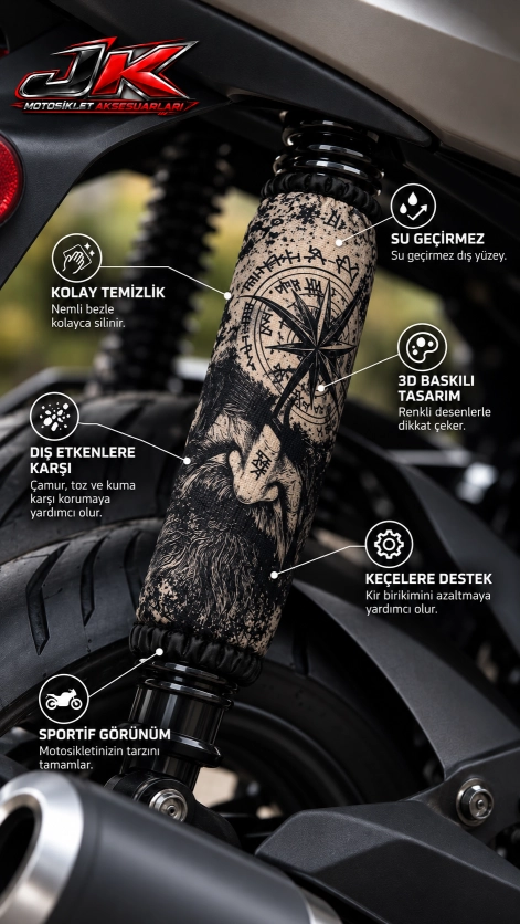 JK JİEKAİ Motosiklet Amortisör Çorabı Desenli Koruyucu Kılıf Sağ Sol 2’li Set A-9