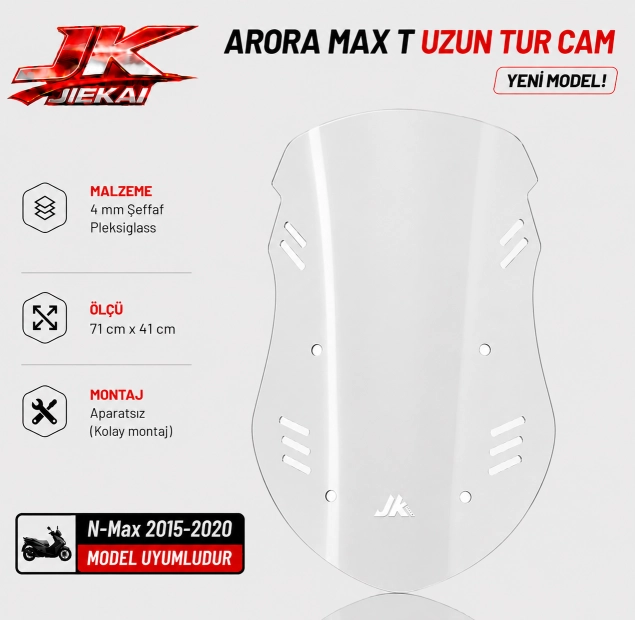 ARORA MAX-T UZUN TUR CAM ŞEFFAF MODEL 2 – N-MAX 2015-2020 UYUMLU
