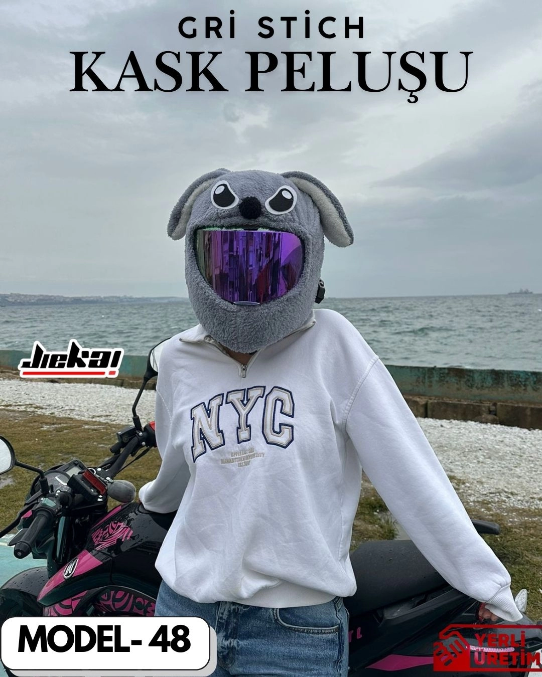 MODEL-48 KASK PELUŞU TEK EBAT GRİ STİCH