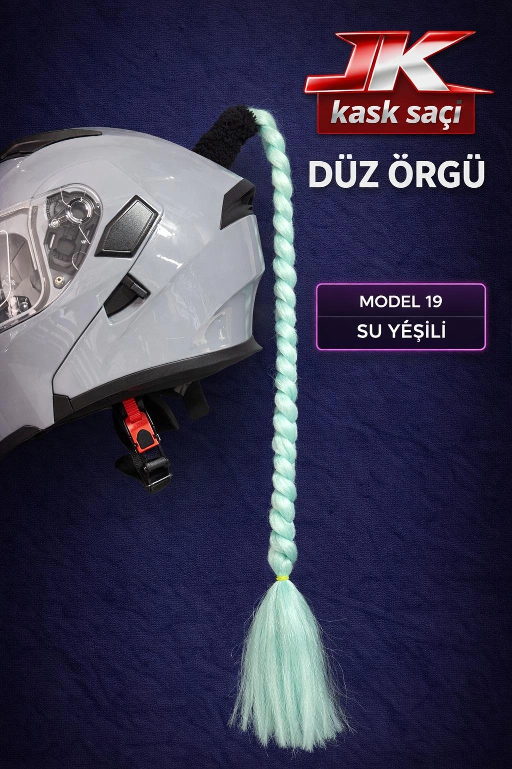 JİEKAİ KASK SAÇI SU YEŞİL RENK  DÜZ ÖRGÜ MODEL-19