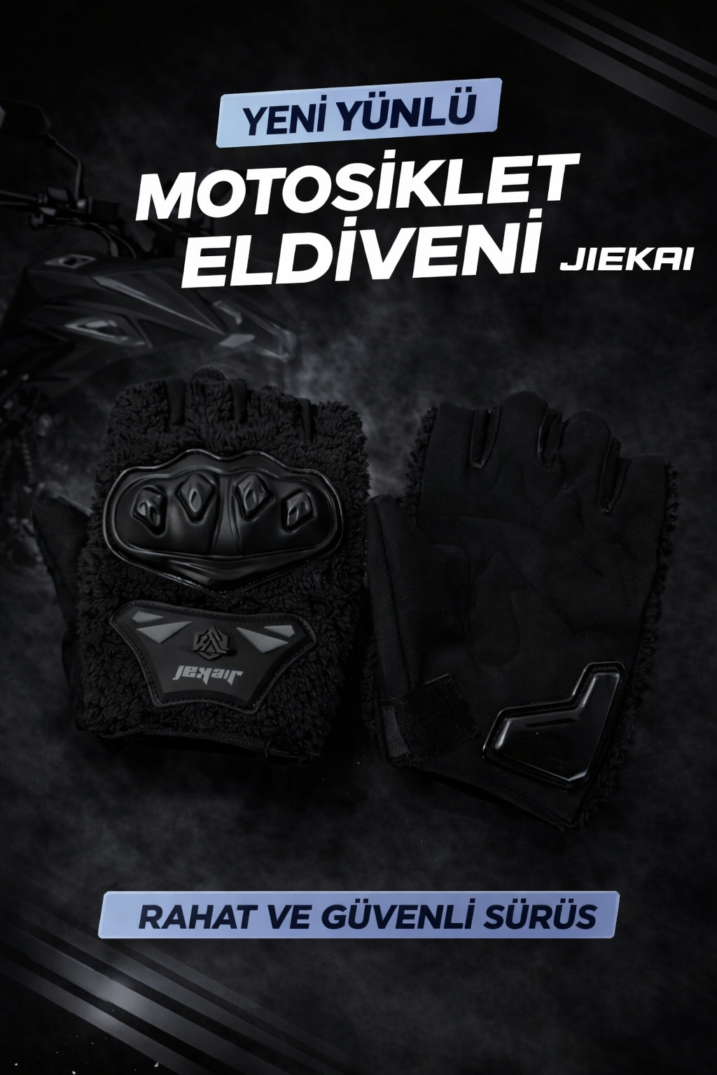 JK PELUŞLU YARIM ELDİVEN KORUMALI SİYAH RENK