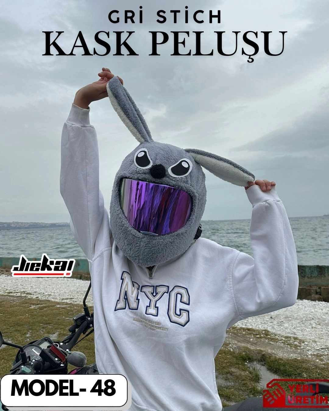 MODEL-48 KASK PELUŞU TEK EBAT GRİ STİCH