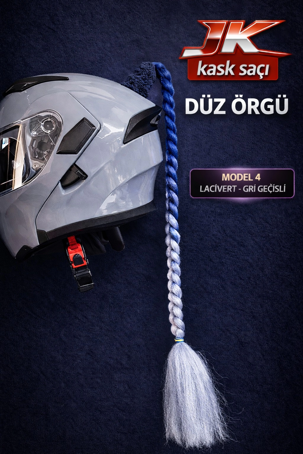JİEKAİ KASK SAÇI LACİVERT GRİ GEÇİŞLİ DÜZ ÖRGÜ MODEL-04