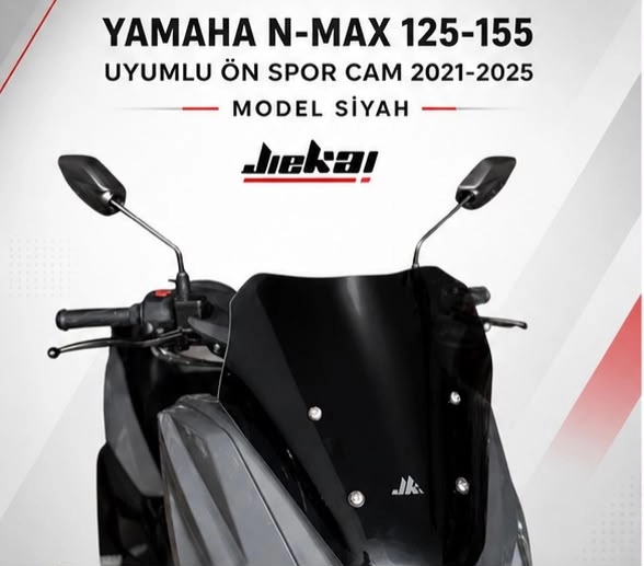 JK JİEKAİ N-MAX 125-155 UYUMLU ÖN SPOR CAM SİYAH 2021-2025 MODEL (GENİŞLİK: 41 CM YÜKSEKLİK: 44 CM KALINLIK: 4 MM