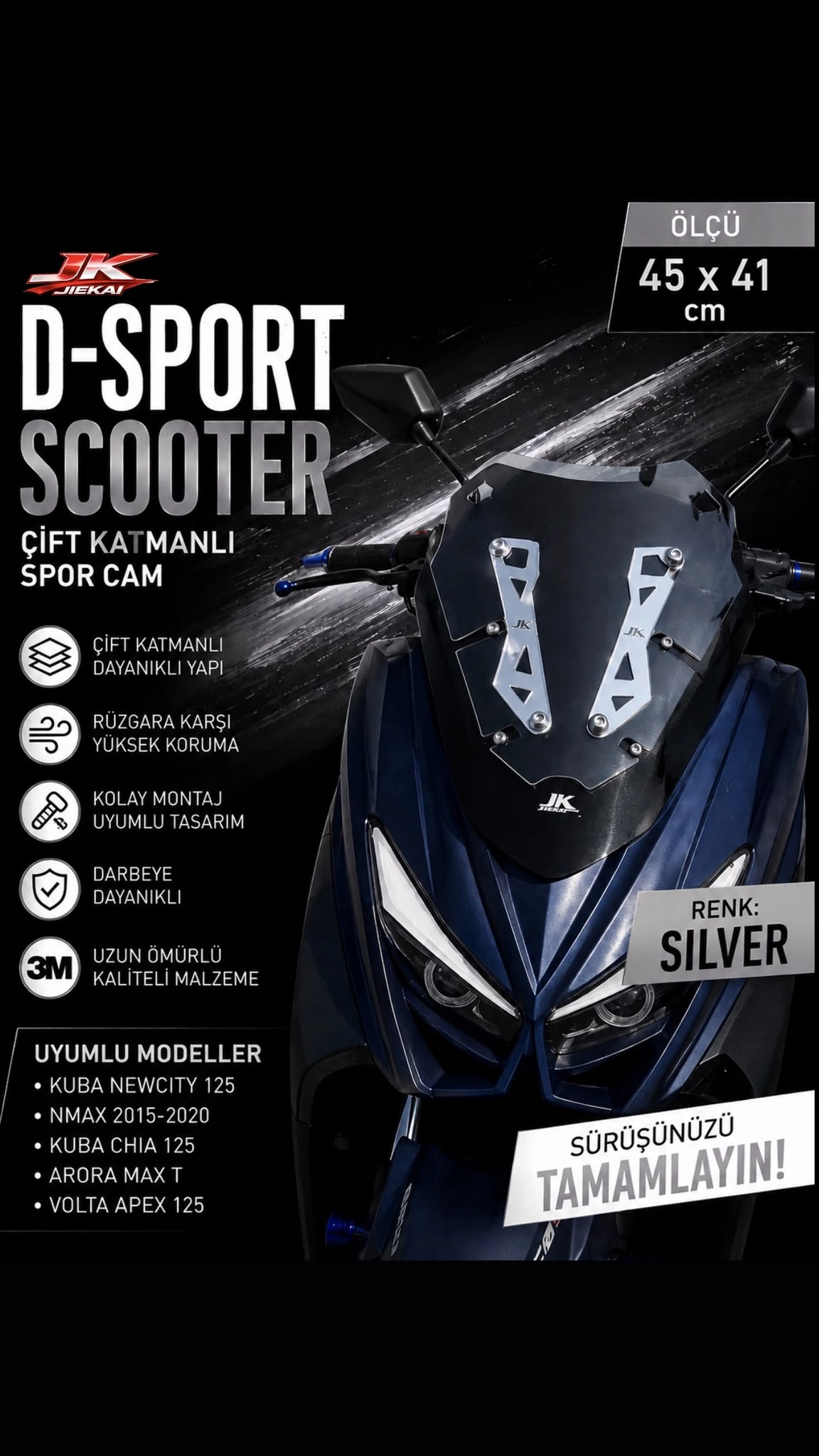 ARORA MAX-T - D-Sport SCOOTER ÖN CAM SPOR CAM (SİLVER) YAMAHA N-MAX 2015-2020 UYUMLU