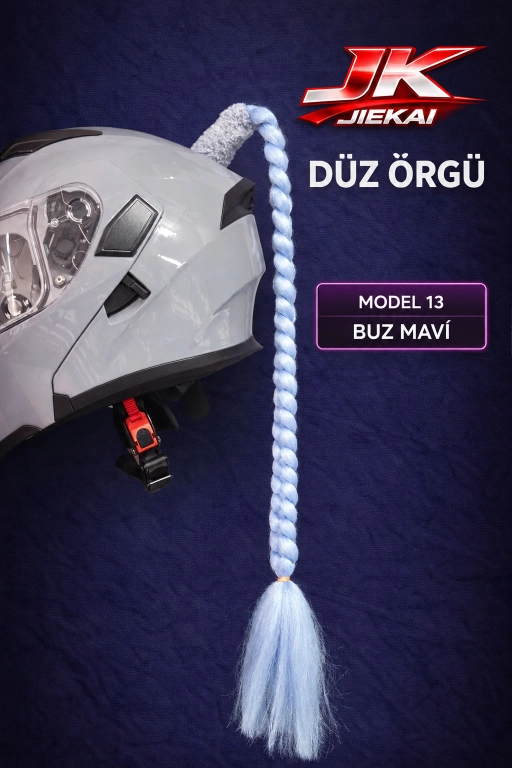JİEKAİ KASK SAÇI BUZ MAVİ RENK DÜZ ÖRGÜ MODEL-13