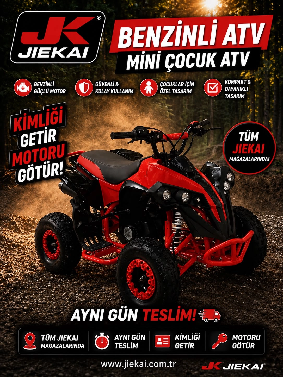 JİEKAİ BENZİNLİ MİNİ ÇOCUK ATV – KIRMIZI