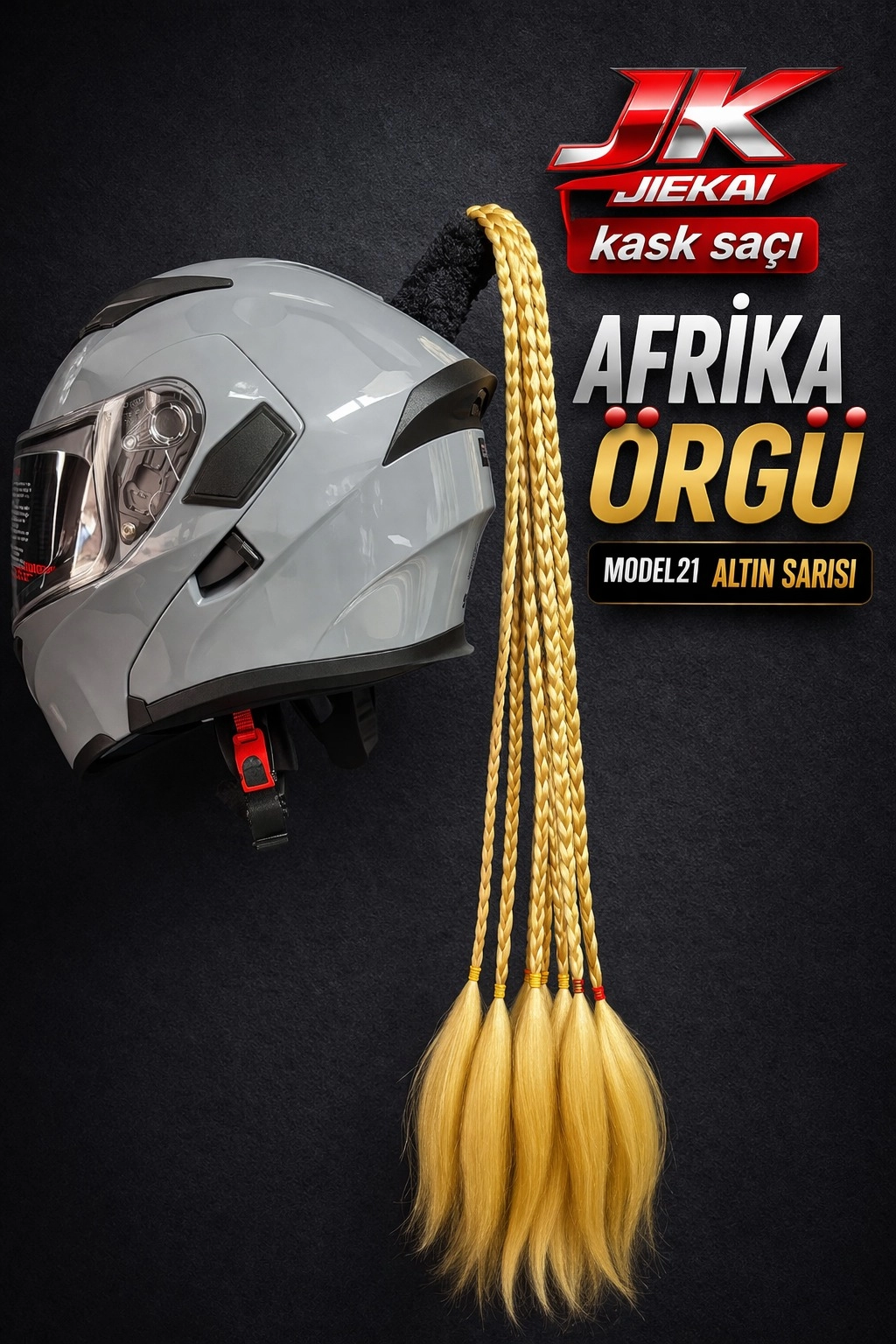 JİEKAİ KASK SAÇI ALTIN SARISI RENK AFRİKA ÖRGÜ MODEL-21