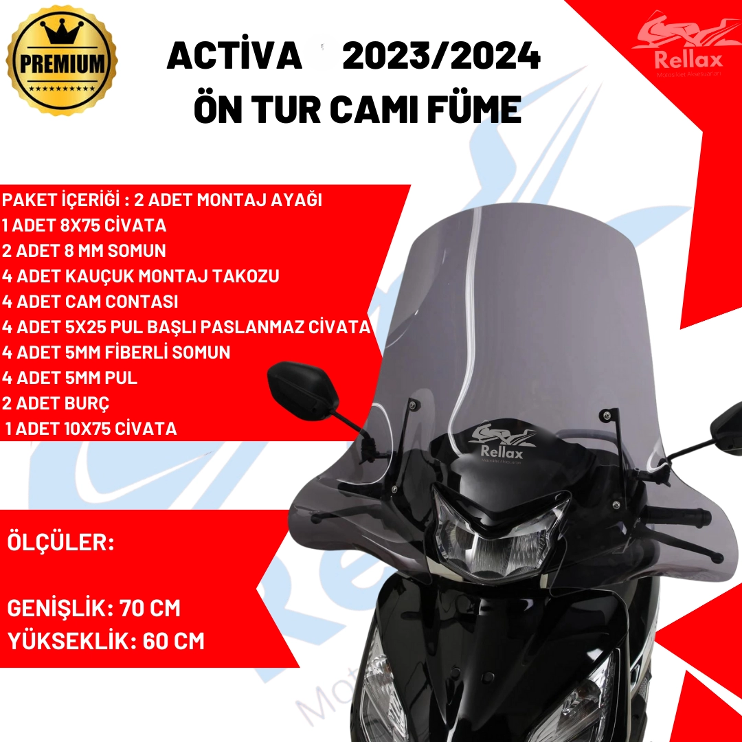 RELLAX Honda Activa 125 70*60CM Ön Cam 2023/2024 Uyumlu (Kopya)