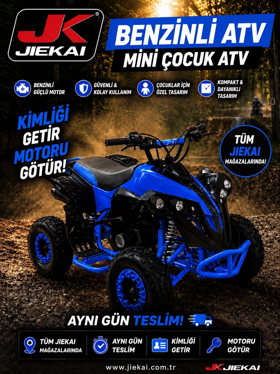 JİEKAİ BENZİNLİ MİNİ ÇOCUK ATV – MAVİ