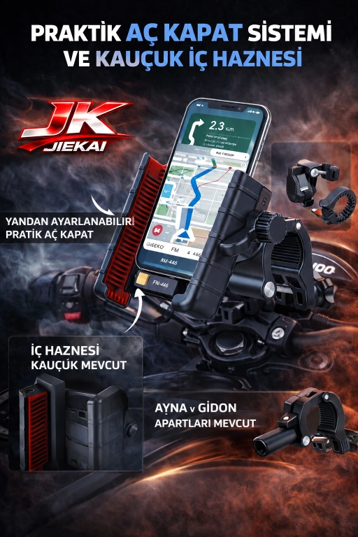 FM-44 MOTOSİKLET TELEFON TUTUCU AYNA VE GİDON APARATLI
