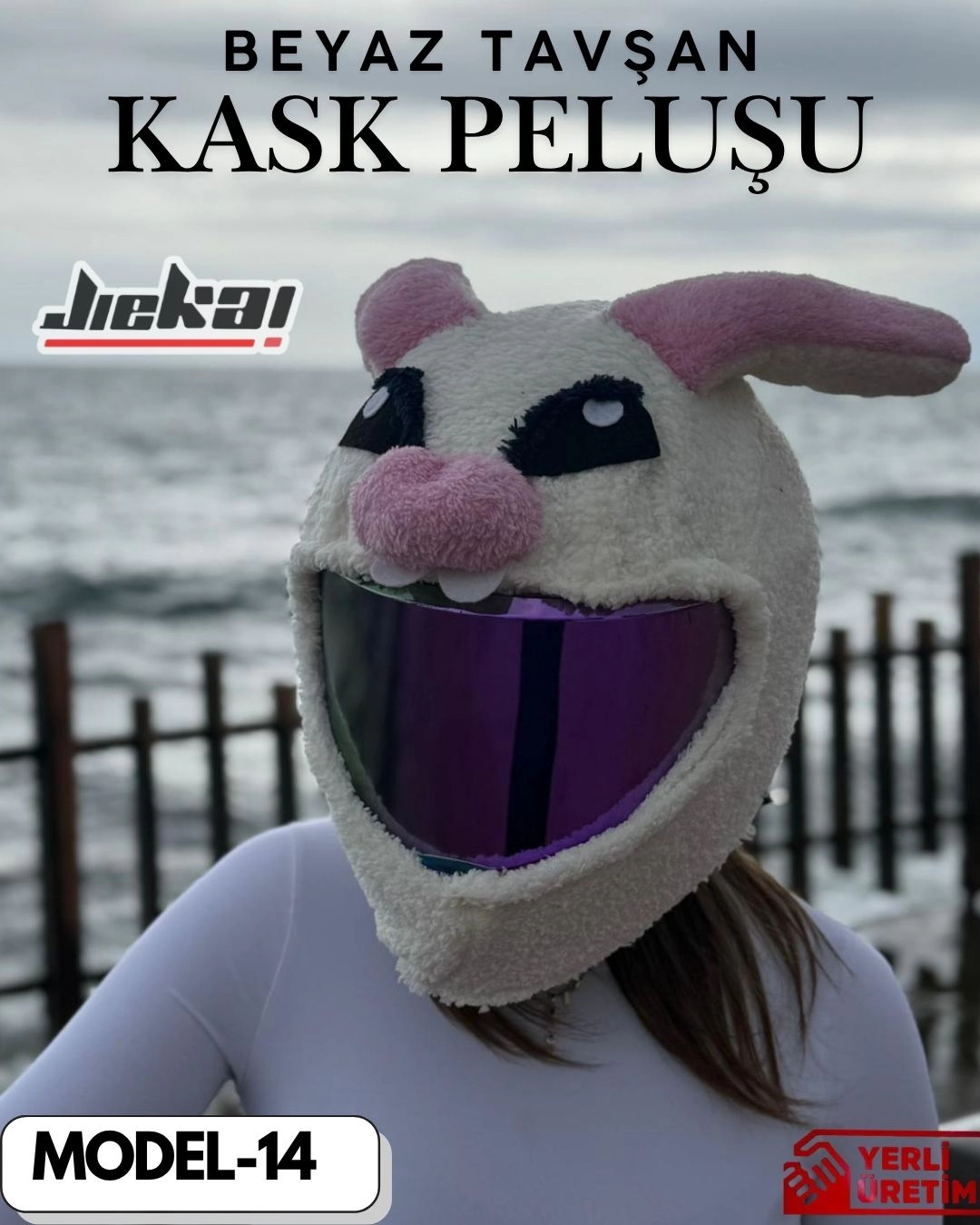 MODEL-14 KASK PELUŞU TEK EBAT BEYAZ TAVŞAN